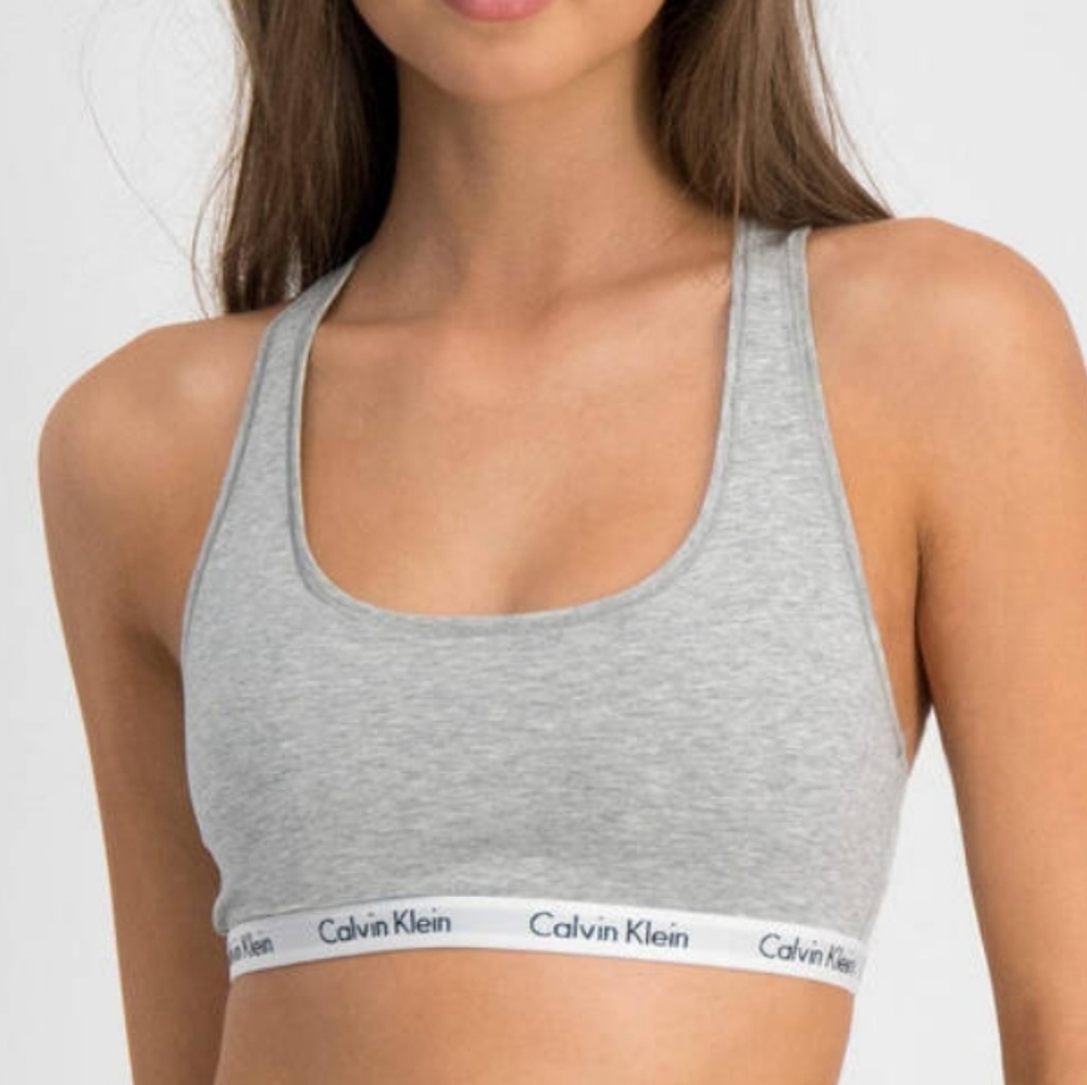 Calvin Klein Carousel Bralette Logo Racerback Size Medium #QP 10360 Heather Grey